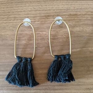 Handmade Brass Arch Earrings with Black Tassels